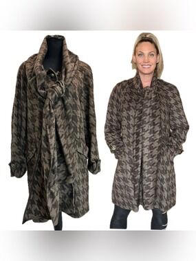 Mario Serrani brown black houndstooth winter coat attached scarf Sz 8